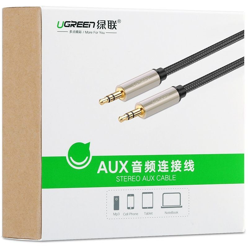 Cáp âm thanh Aux UGREEN AV125 đầu nối mạ vàng,  vỏ bện
