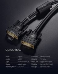 Dây cáp kết nối VGA HDB 15 đực sang HDB 15 đực dài từ 1-30M UGREEN VG101 VG105