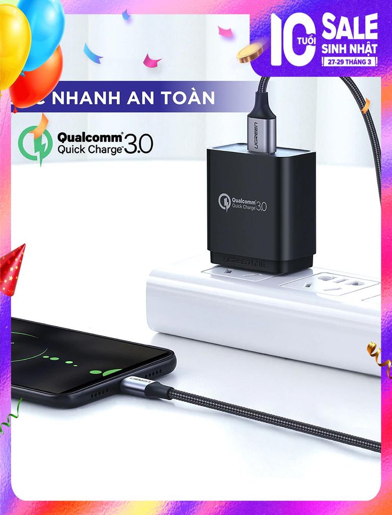 Cáp sạc nhanh Micro USB UGREEN US290 Sạc ổn định 2A – Vỏ sợi bện siêu bền