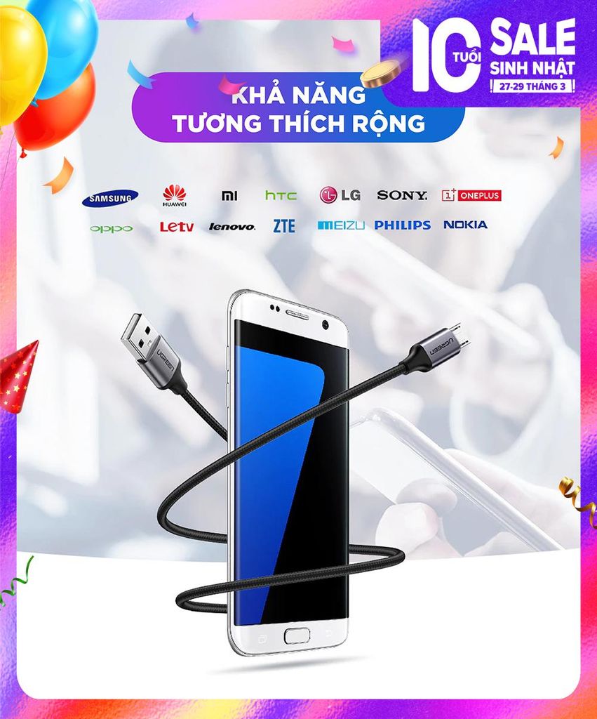 Cáp sạc nhanh Micro USB UGREEN US290 Sạc ổn định 2A – Vỏ sợi bện siêu bền