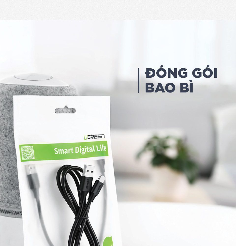 Cáp sạc nhanh Type C UGREEN US287 – Dòng sạc tối đa 3A, tương thích nhiều dòng điện thoại khác nhau