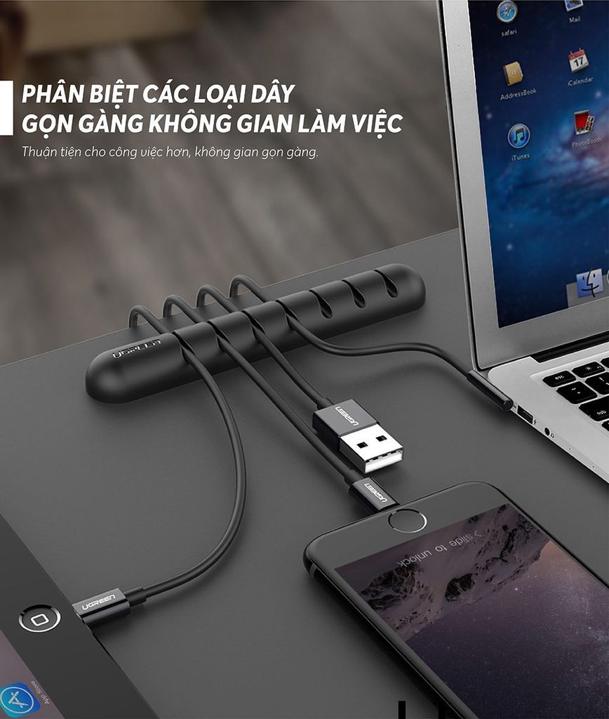 Giá đỡ kẹp dây sạc điện thoại dây âm thanh dây cáp mạng… 4 khe cài và 7 khe cài UGREEN LP114