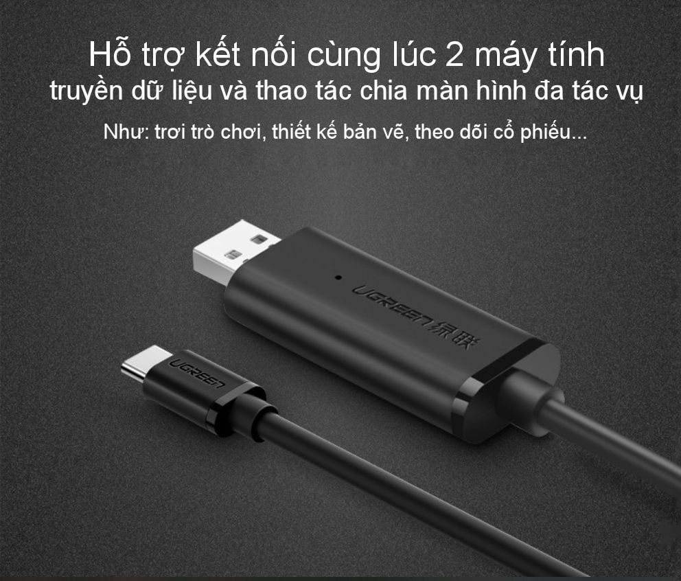 Cáp dữ liệu USB 2.0 sang Type C UGREEN US318 – Tích hợp chipset được đặt ở đầu cắm – Lõi đồng nguyên chất, vỏ bọc PVC