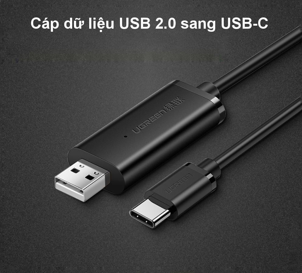 Cáp dữ liệu USB 2.0 sang Type C UGREEN US318 – Tích hợp chipset được đặt ở đầu cắm – Lõi đồng nguyên chất, vỏ bọc PVC