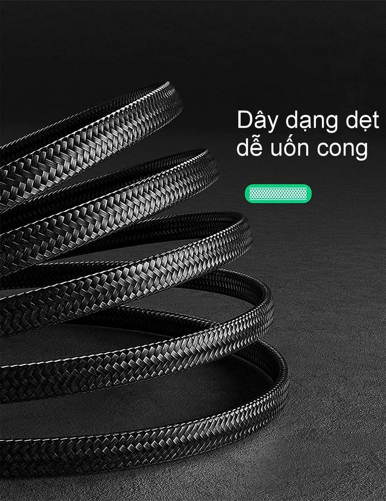 Cáp sạc nhanh Type C UGREEN US330 – Sạc nhanh Quick Charge 3.0 2.0 dòng 3A – Tốc độ truyền tải lên đến 480Mbps – Dây bện nylon dạng dẹt chắc chắn