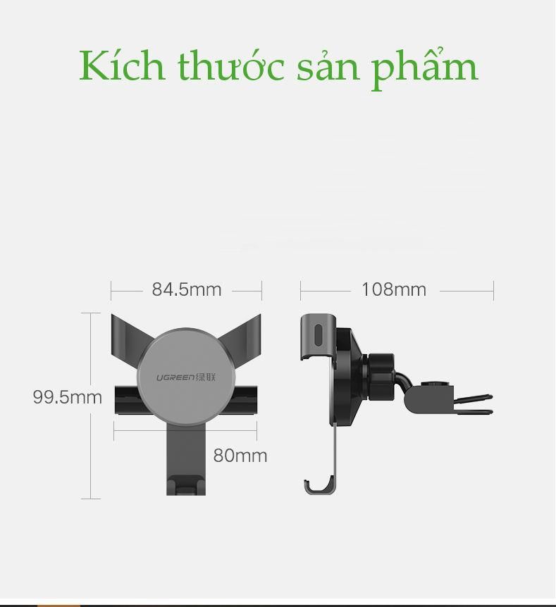 Giá đỡ điện thoại UGREEN LP144 – Kẹp khe đĩa CD trên ô tô – Tương thích màn hình kích thước từ 4-6.2 inch, chất liệu hợp kim nhôm