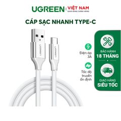 Cáp sạc nhanh Type C UGREEN US287 – Dòng sạc tối đa 3A, tương thích nhiều dòng điện thoại khác nhau