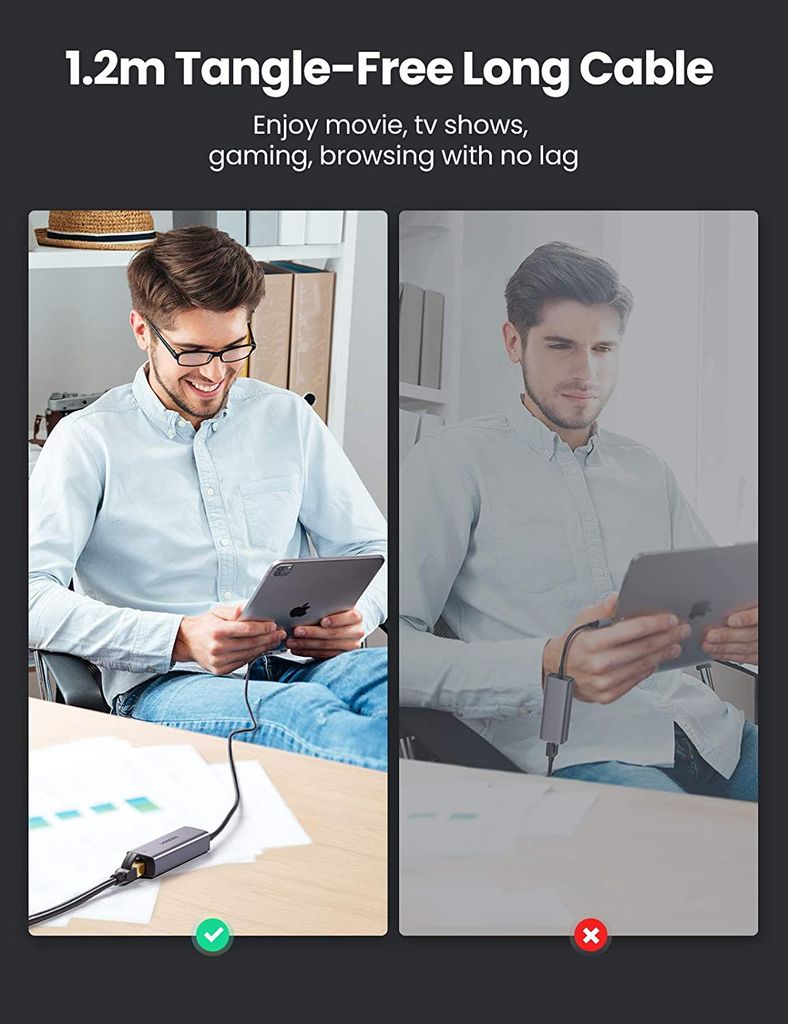 Bộ chuyển đổi Type-C sang LAN, PD 100W UGREEN 80605 – Tốc độ truyền lên đến 1000Mbps