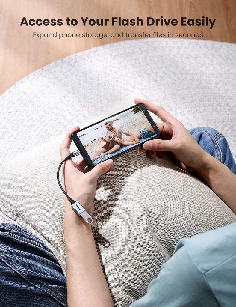 Cáp OTG UGREEN 30895 Chuyển USB2.0 sang Micro USB 2.0 – Dây bện nylon chắc chắn