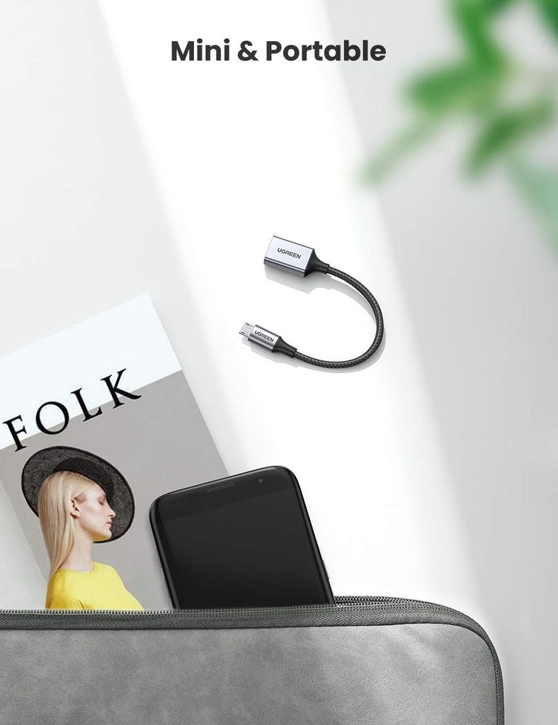 Cáp OTG UGREEN 30895 Chuyển USB2.0 sang Micro USB 2.0 – Dây bện nylon chắc chắn