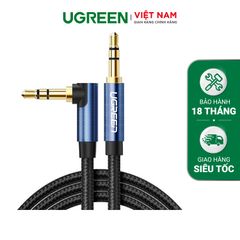 Dây âm thanh 3.5mm UGREEN AV112 Đầu vuông góc gập, vỏ bện vải sợi tổng hợp