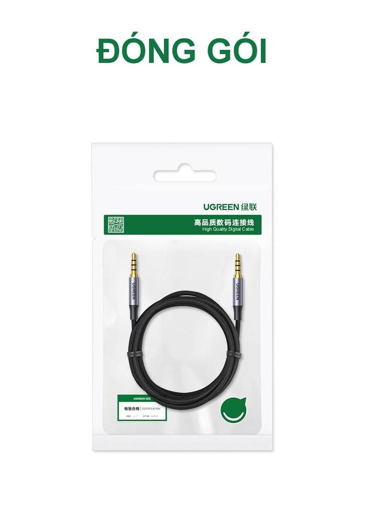 Dây âm thanh 3.5mm UGREEN AV183 – 2 đầu giắt kết nối mạ vàng, vỏ bện vải mềm mại, dài 1.5m