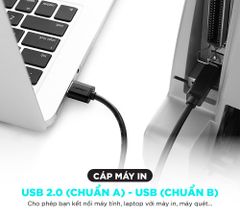 Dây cáp máy in Ugreen US135 chuyển từ USB-A sang USB-B đầu mạ vàng, lõi đồng, cắm là chạy