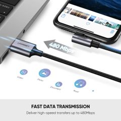 Cáp sạc nhanh iPhone/ iPad UGREEN US299 – Đầu bẻ vuông góc – Truyền dữ liệu 480Mbps