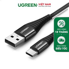 Cáp sạc nhanh Type C UGREEN US301 – Sạc nhanh Quick Charge 3.0 dòng 3A – Đầu cáp silicon chống gập gãy