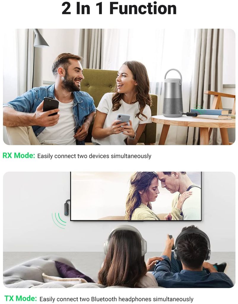 Bộ phát Bluetooth 5.0 Aux UGREEN CM403 – 2 chế độ TX, RX – Kèm nút chấp nhận/ từ chối cuộc gọi