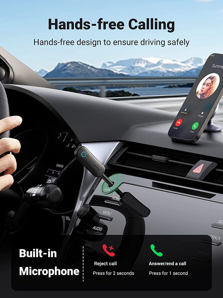 Bộ phát Bluetooth 5.0 Aux UGREEN CM403 – 2 chế độ TX, RX – Kèm nút chấp nhận/ từ chối cuộc gọi