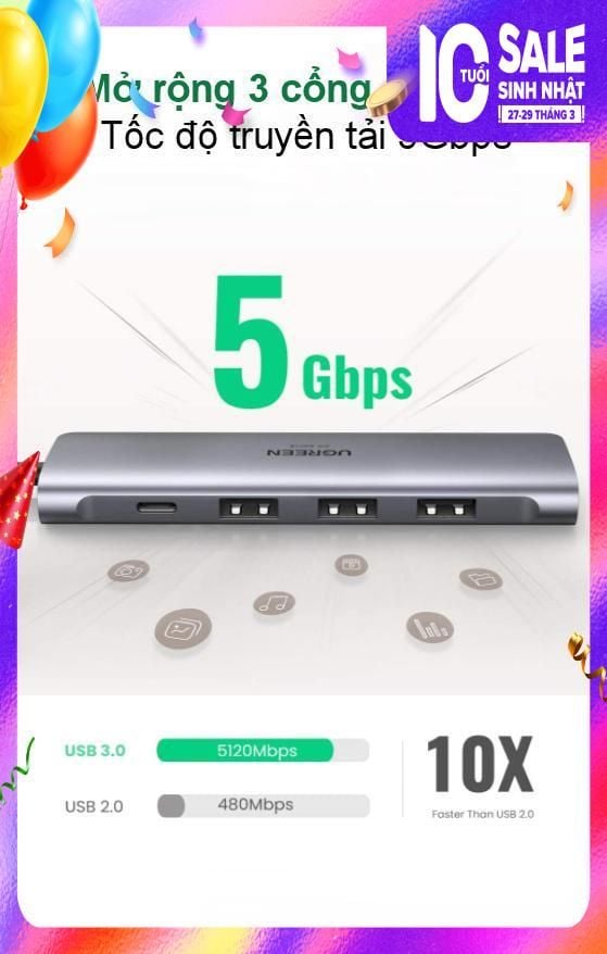 Bộ chuyển Type C sang HDMI và 3 cổng USB 3.0 Ugreen 70495