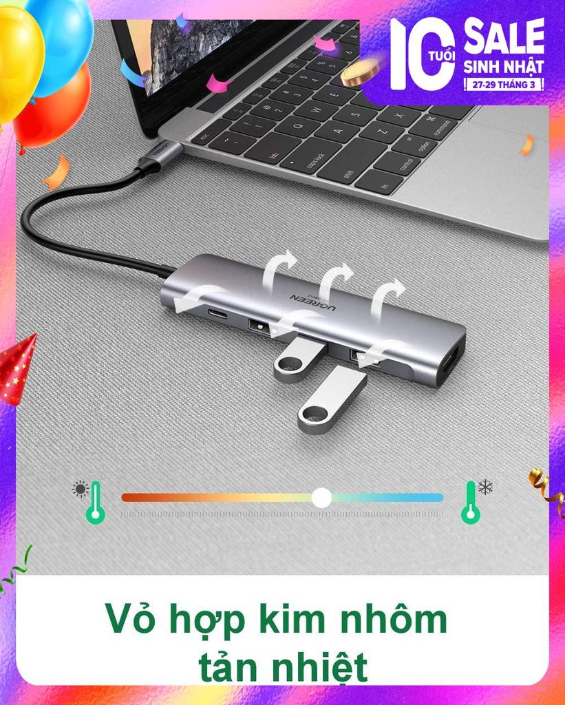 Bộ chuyển Type C sang HDMI và 3 cổng USB 3.0 Ugreen 70495