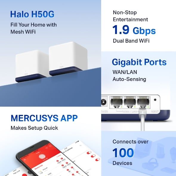 Hệ Thống Wifi mesh Mercusys Halo H50G (2- pack)