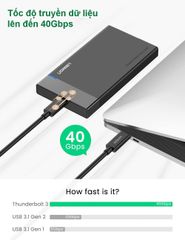 Cáp Thunderbolt 3 Gen 3 UGREEN US341 – Tốc độ truyền 40Gbps, sạc nhanh PD100W – Hỗ trợ xuất hình ảnh 5K@60Hz