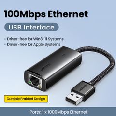 Cáp chuyển đổi USB to LAN 100Mbps Ugreen 15632 CM650