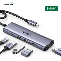 Hub USB-C Ugreen 15597 sạc nhanh 100W, HDMI 4K@60Hz 3 cổng USB-A 3.0, HDM, USB-C