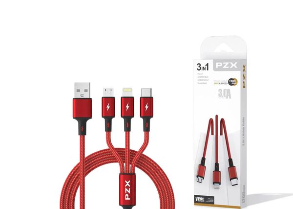 Cáp V138 PZX USB chuyển đổi ra Type C+Micro+Lightning