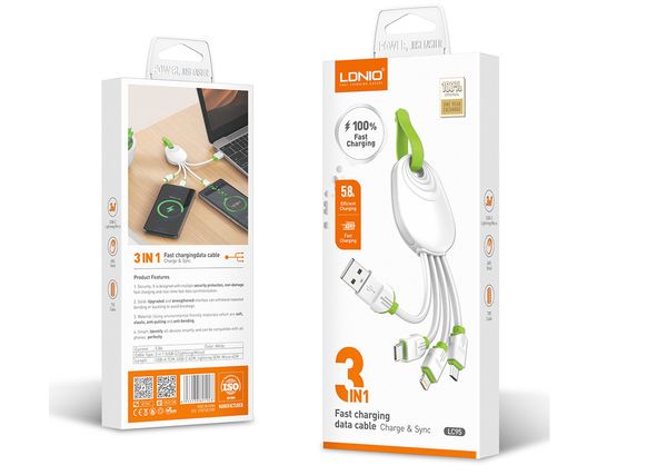CÁP SẠC ĐIỆN THOẠI 3IN1 CỔNG USB RA 3 CỔNG TYPE-C/LIGHTNING/MICRO LC95 LDNIO