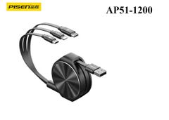 DÂY CÁP SẠC ĐIỆN THOẠI 3 IN 1 USB RA 3 CỔNG LIGHTNING/TYPE-C/MICRO 1.2M AP51-1200 PISEN