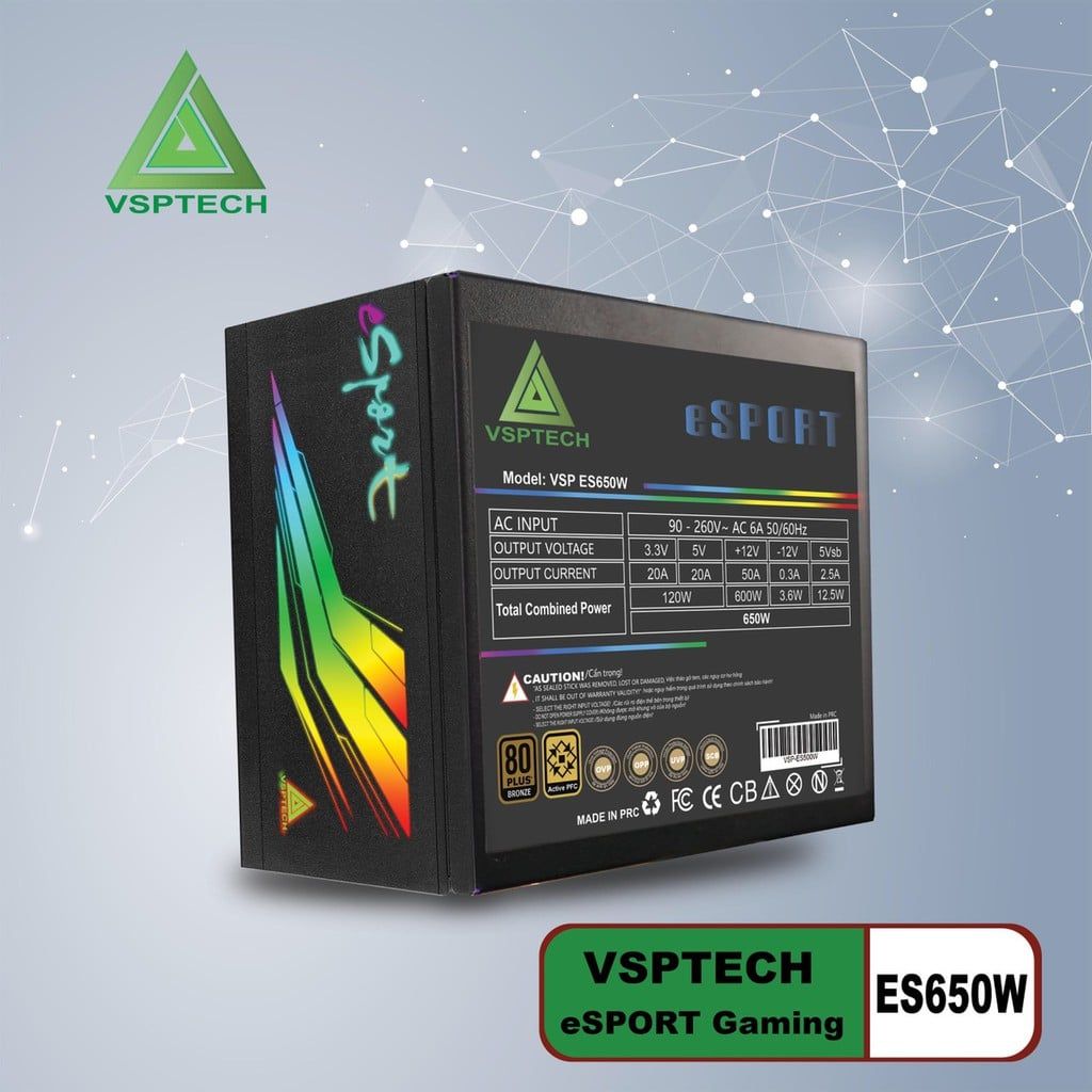 Nguồn VSP ES650W LED Hồng RGB Sync (650W 80Plus)