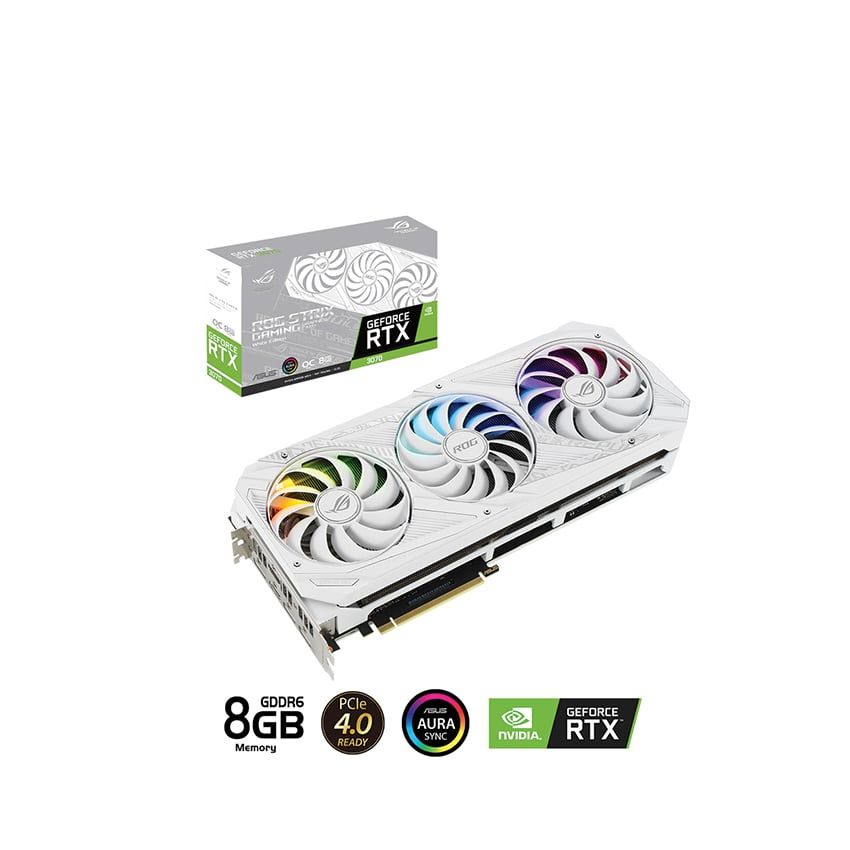 Card màn hình ASUS ROG STRIX RTX 3070-O8G-WHITE (8GB GDDR6X, 256-bit, HDMI +DP, 2x8-pin)