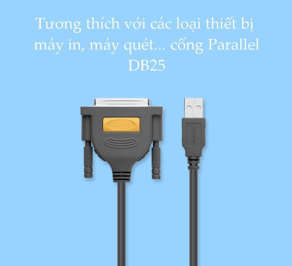 Cáp máy in UGREEN US167 Cổng USB 2.0 sang cổng BD25 Parallel (hỗ trợ đời máy in cũ) – Truyền tải dữ liệu nhanh và ổn định