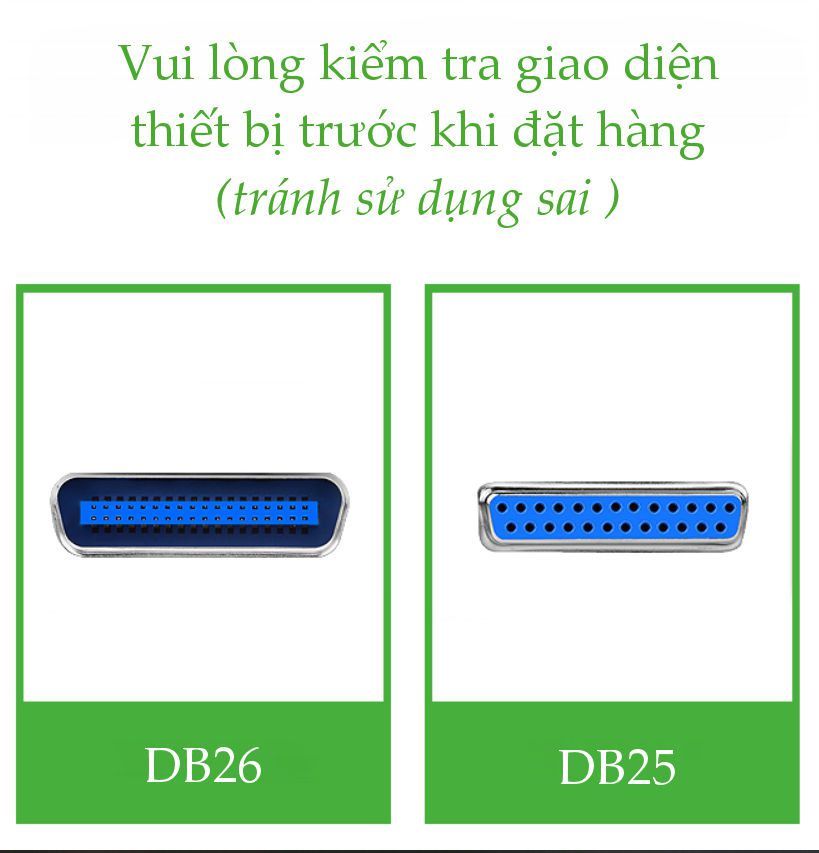 Cáp máy in UGREEN US167 Cổng USB 2.0 sang cổng BD25 Parallel (hỗ trợ đời máy in cũ) – Truyền tải dữ liệu nhanh và ổn định