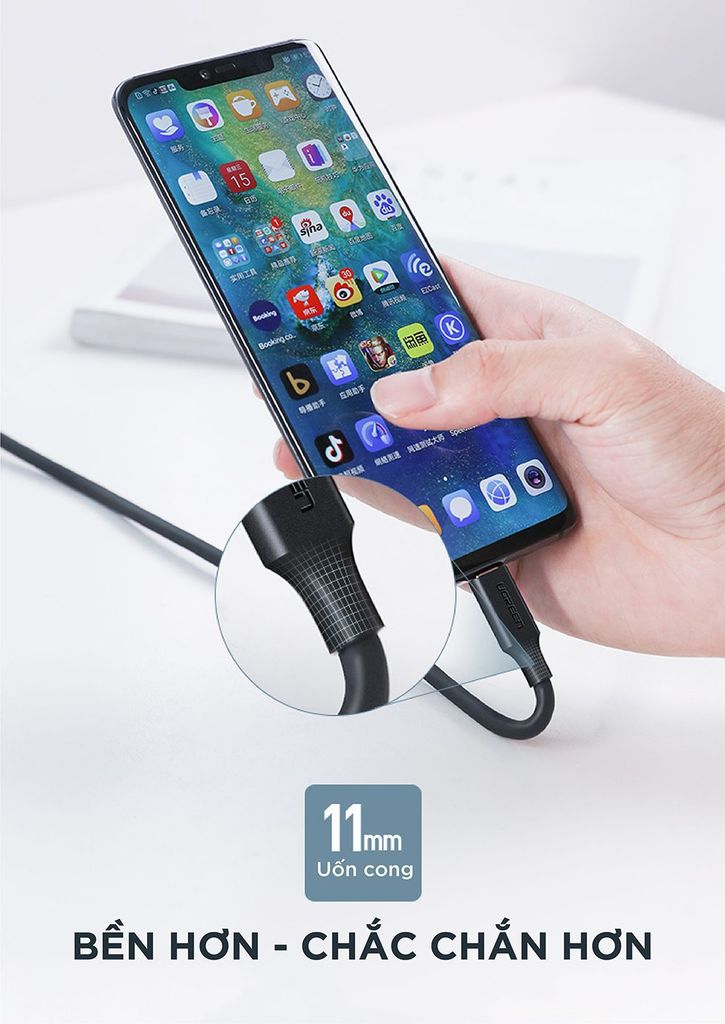 Cáp sạc nhanh Type C UGREEN US286 – Sạc nhanh dòng 3A, lõi đồng nguyên chất