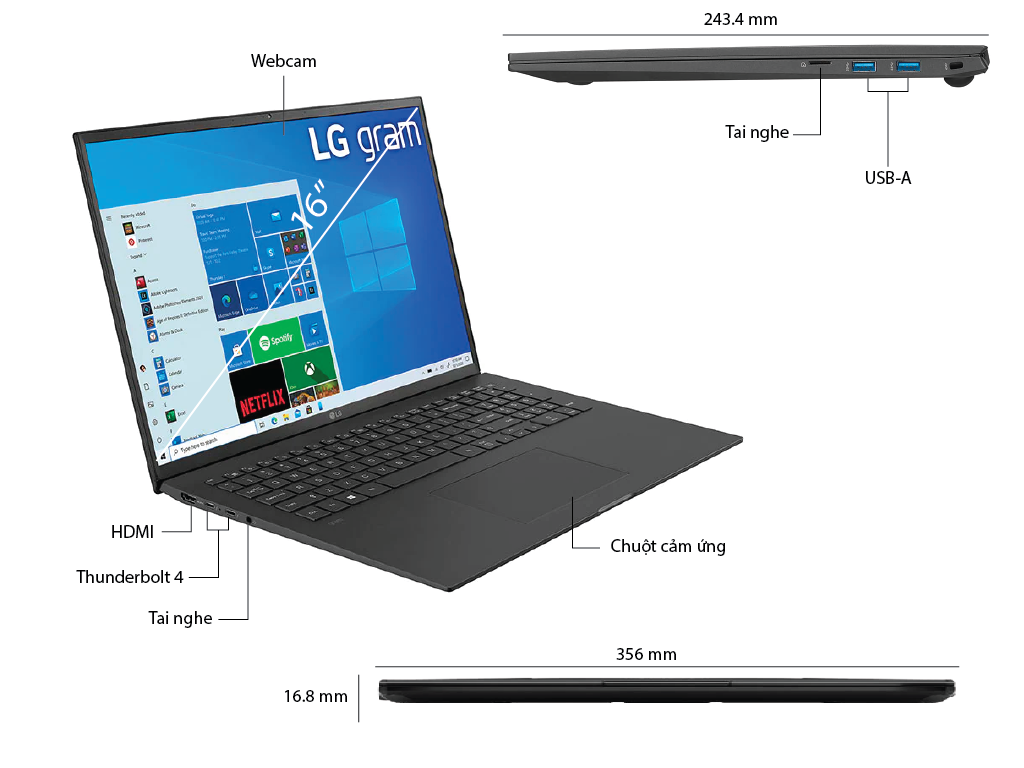 Laptop LG Gram 16Z90P-G.AH75A5 (i7 1165G7/16GB RAM/512GB SSD/16.0 inch WQXGA/Win10/Đen) (2021)