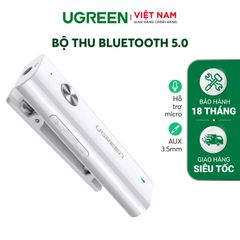 Bộ thu Bluetooth 5.0 UGREEN CM110 – Truyền tải âm thanh Hifi chất lượng cao – Hỗ trợ Micro bộ chuyển đổi Bluetooth AUX 3.5mm dùng cho tai nghe hỗ trợ MIC kết hợp với máy tính bảng điện thoại