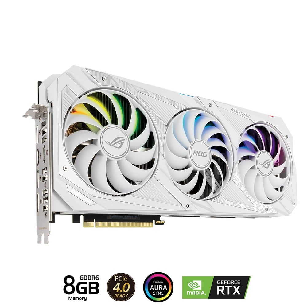 Card màn hình ASUS ROG STRIX RTX 3070-O8G-WHITE (8GB GDDR6X, 256-bit, HDMI +DP, 2x8-pin)