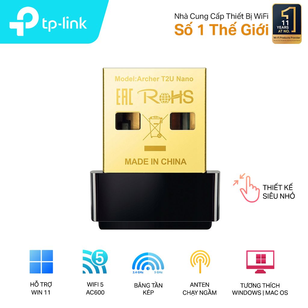 Card mạng không dây TP-Link Archer T2U Nano AC600Mbps