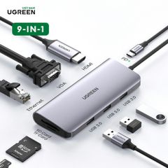 Bộ chuyển đổi Type C sang 3 USB 3.0 + HDMI + VGA + LAN + SD/TF + hỗ trợ nguồn Type C Ugreen 40873