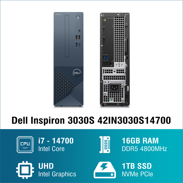 Máy tính để bàn đồng bộ - PC Dell Inspiron 3030S 42IN3030S14700 (i7 14700/ 16GB/ 1Tb SSD/ Wifi + BT/ Key/ Mouse/ Win11/ 2Y)