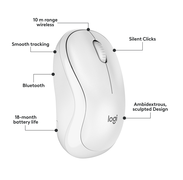 Chuột máy tính không dây Logitech M240 Silent Bluetooth Trắng (910-007123)