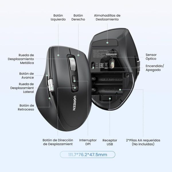 UGREEN M751 – Chuột máy tính công thái học không dây Bluetooth