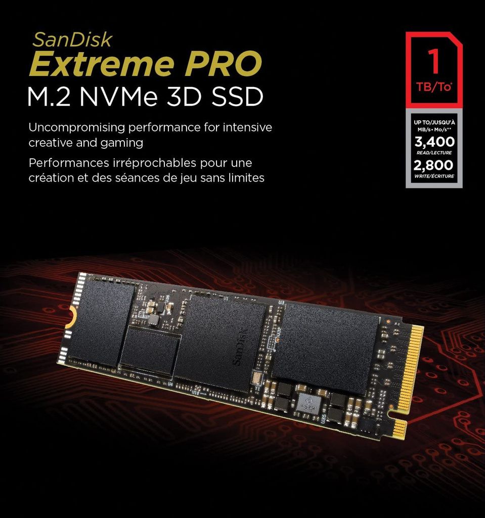 Ổ cứng SSD SanDisk SDSSDXPM2-1T00-G25 Extreme PRO 1 TB M.2 NVMe 3D SSD, Black