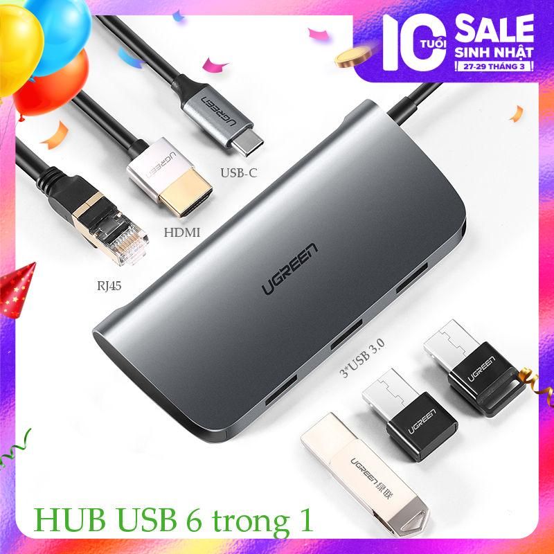 Hub Type Cchuyển đổi type C sang 3xUSB 3.0, 1x HDMI, 1x RJ45, 1xPD  Ugreen 50771