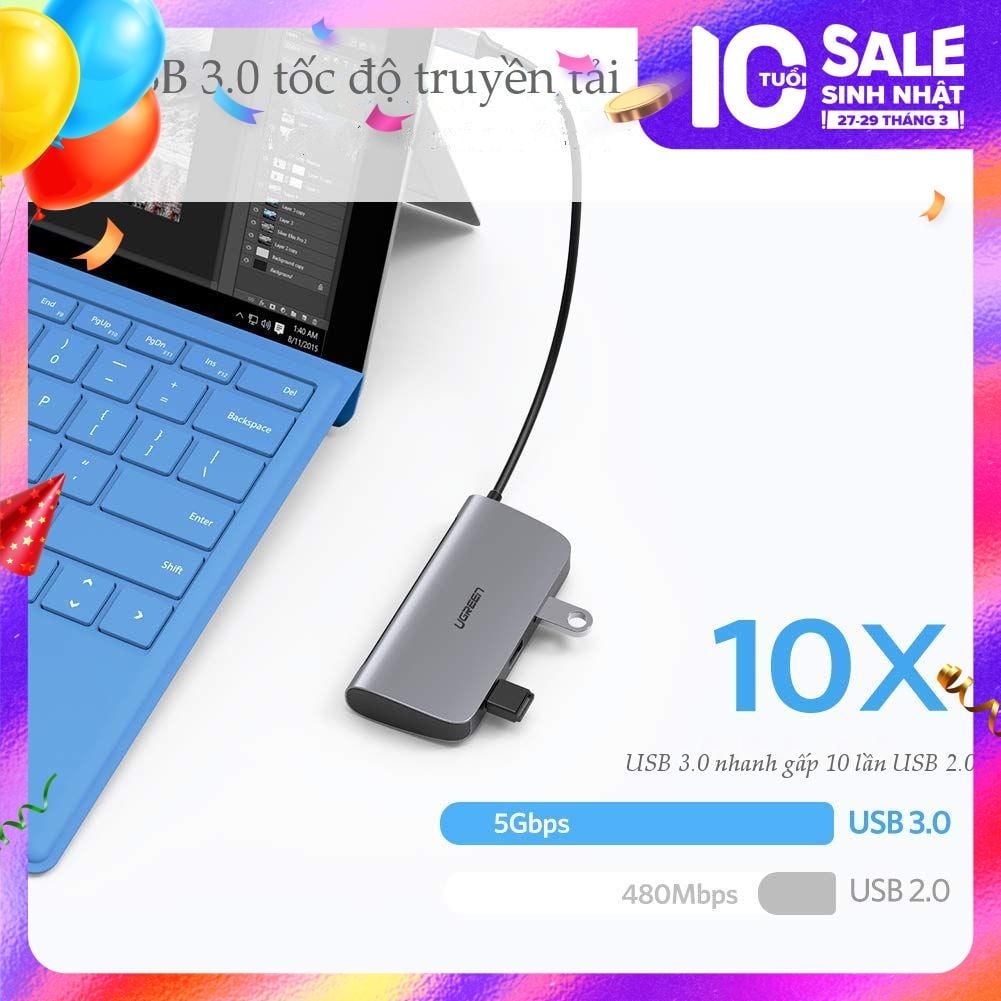 Hub Type Cchuyển đổi type C sang 3xUSB 3.0, 1x HDMI, 1x RJ45, 1xPD  Ugreen 50771