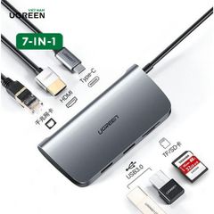 Bộ chuyển đổi Ugreen 50852 Type-C sang HDMI, Lan, USB 3.0, SD/TF