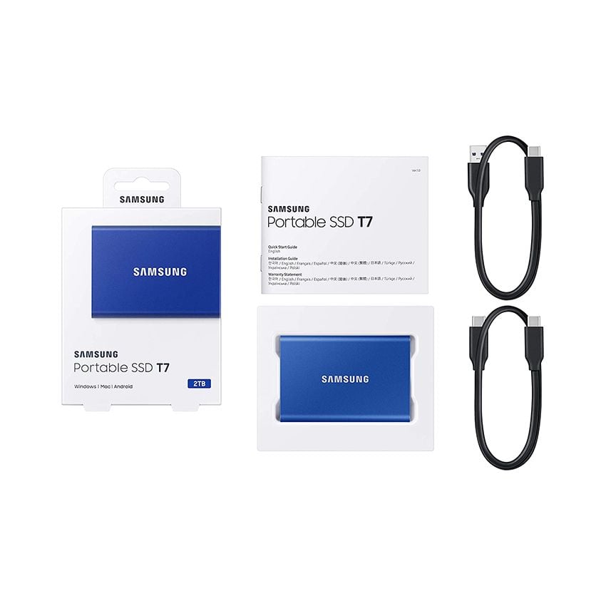 Ổ Cứng Di Động SSD Samsung T7 Portable 2TB 2.5 inch USB 3.2 Xanh (Đọc 1050MB/s - Ghi 1000MB/s)-(MU-PC2T0H/WW)