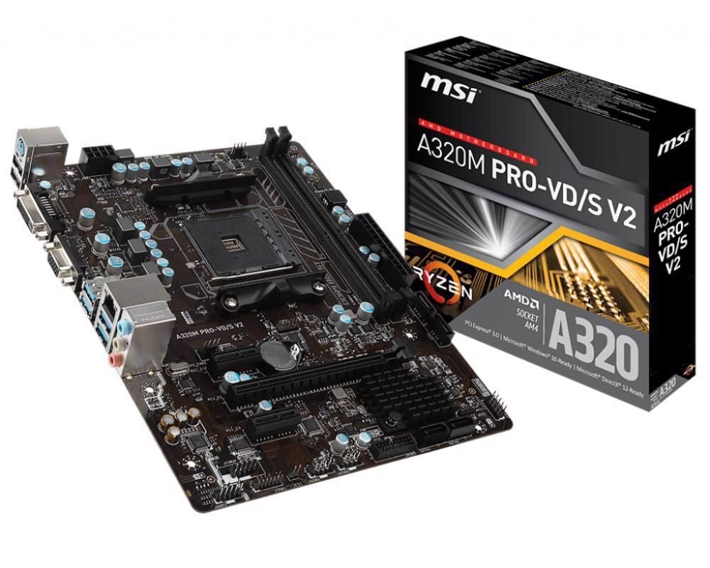 Mainboard MSI A320M PRO-VDS V2 (AMD A320, Socket AM4, m-ATX, khe RAM DDR4)