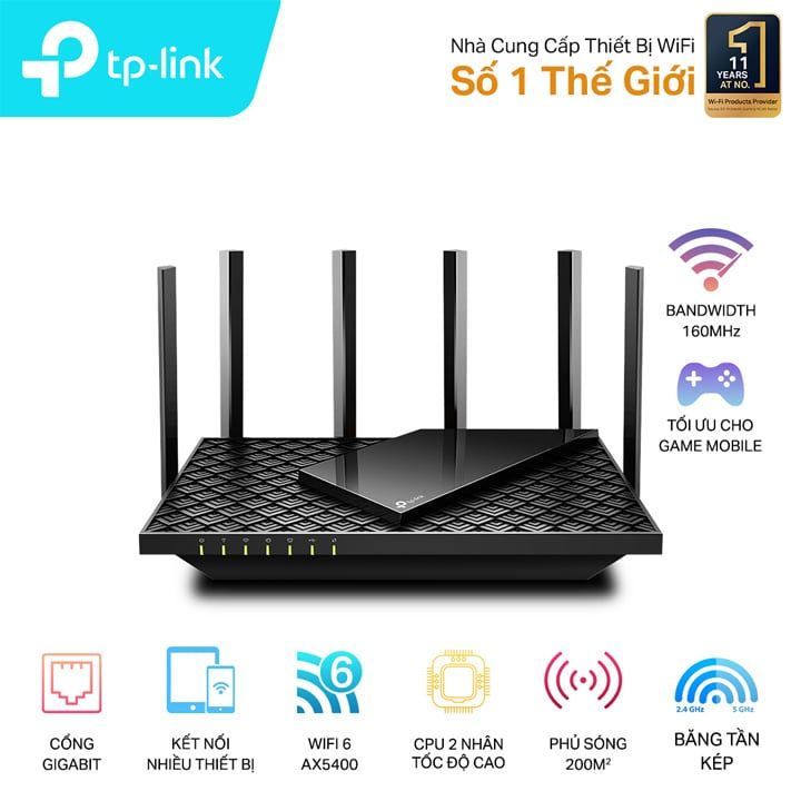 Bộ phát Wifi 6 Gigabit Hai Băng Tần AX5400 TP-Link Archer AX72